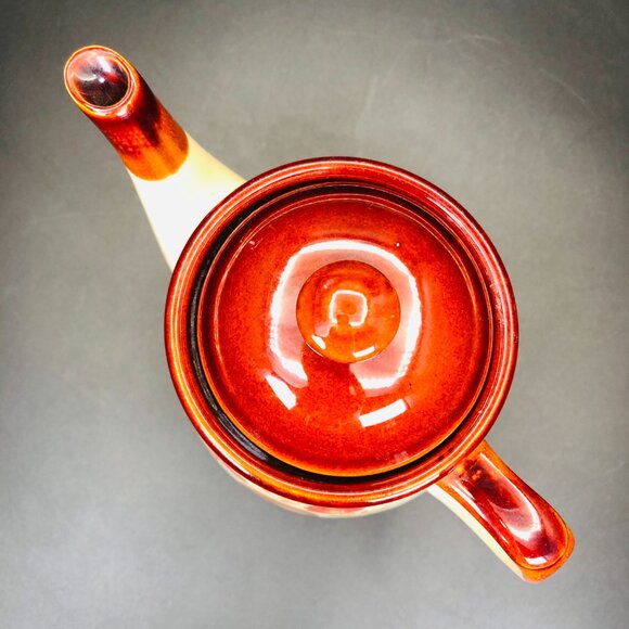 Vintage 70s Rooster Red Poppies Teapot Coffee Pot: Retro Farmhouse Kitchen Decor - Picture 3 of 12